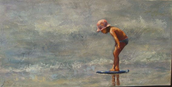 En la orilla. Oil Canvas Figure Painting