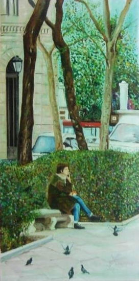 UN DESCANSO EN EL PASEO DEL PRADO Oil Canvas Figure Painting