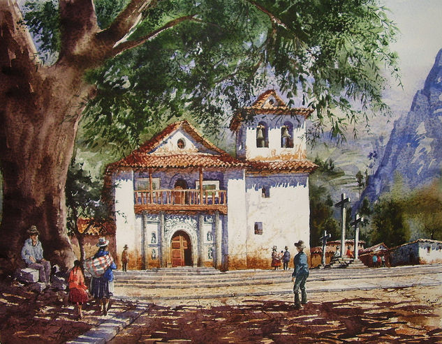 Iglesia de Andauaylillas - cusco - Perú Watercolour Card Landscaping