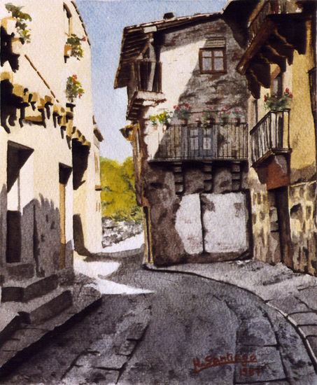 Calle de la Alberca Acuarela Papel Paisaje