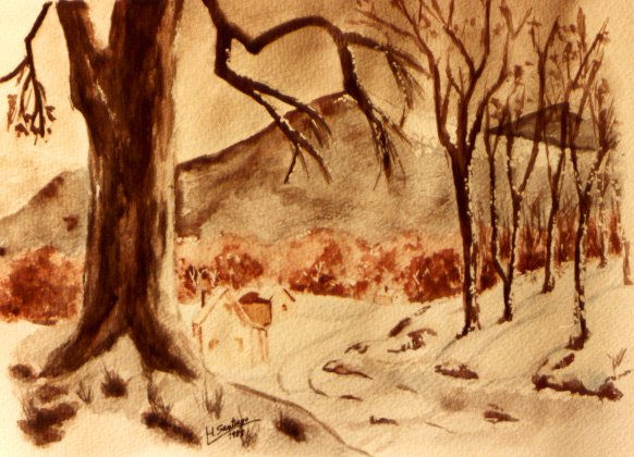 Paisaje invernal Acuarela Papel Paisaje