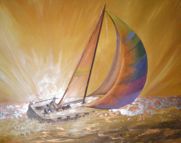 "Con el viento a mi favor" Oil Canvas Marine Painting