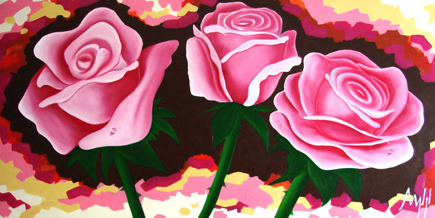 tres rosas Media Mixta Lienzo Floral