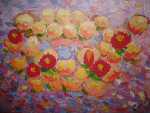 NENUFARES AL ATARDECER Acrylic Canvas Floral Painting