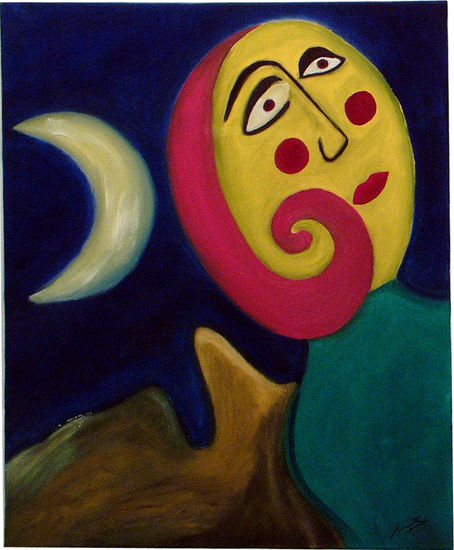 MUJER DANDO LA ESPALDA A LA LUNA CRECIENTE Oil Canvas