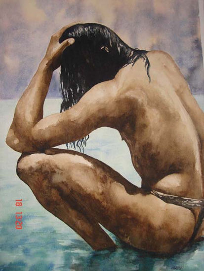 hombre en la playa Watercolour Paper