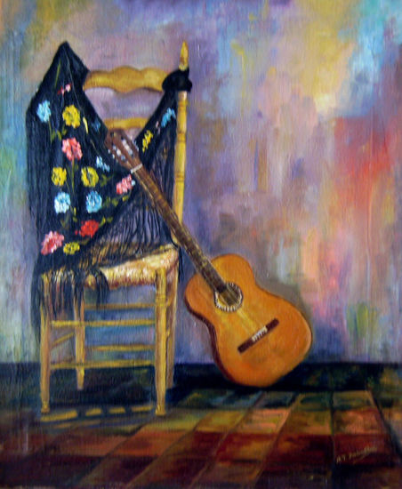 Guitarra y mantón Oil Canvas Landscaping