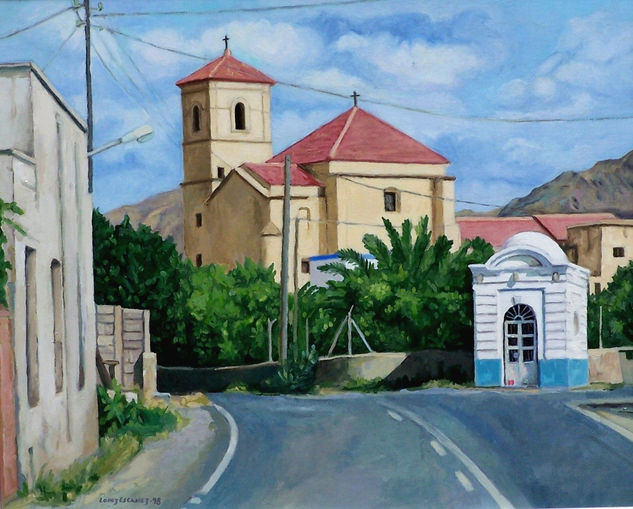 TÍTULO: PAISAJE., IGLESIA Y ERMITA DE LA VIRGEN DEL CARMEN. (PECHINA) Oil Canvas Landscaping