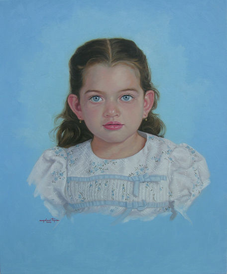 Niña en azul Oil Canvas Portrait