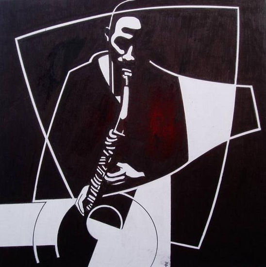 SAXO en blanco y negro Tinta Cartulina Figura