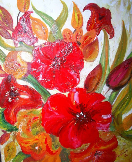 Flores rojas Oil Canvas Landscaping