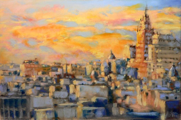 Tejados de Madrid Pastel Lienzo Paisaje