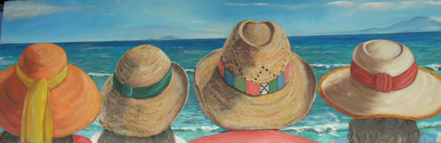 playa de sombreros Oil Canvas Marine Painting