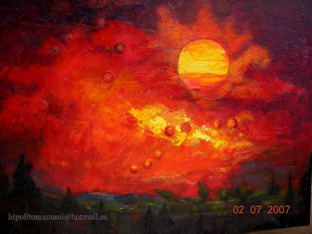 atardecer sangriento /Bloody sunset./Coucher du soleil sanglant/blutroter Sonnenuntergang Oil Canvas Landscaping