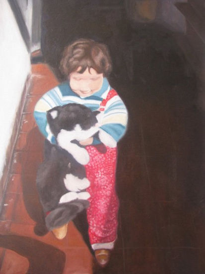 La niña y el gato Oil Canvas Portrait