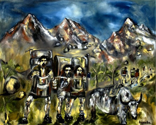 Sherpas y yaks Oil Canvas Sports