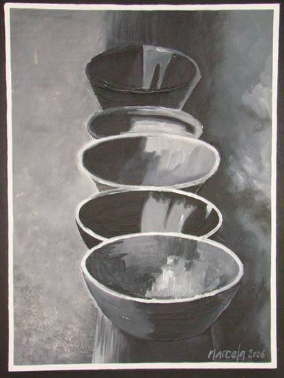 CUENCOS EN BLANCO Y NEGRO Acrylic Others Still Life Paintings