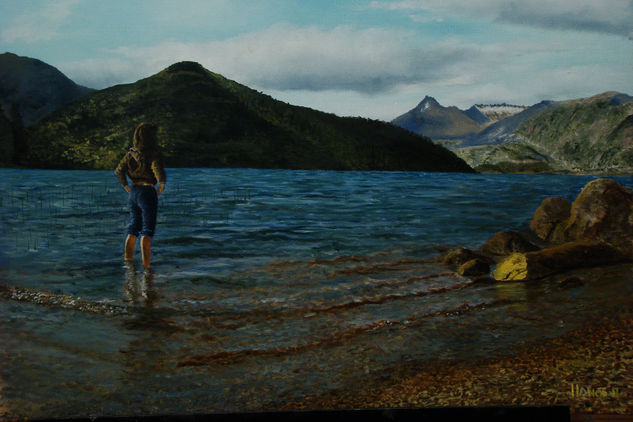 Flor y el Lago Mascardi Oil Canvas Marine Painting