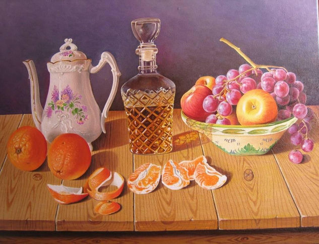 bodegón con botella de cristal Oil Canvas Still Life Paintings