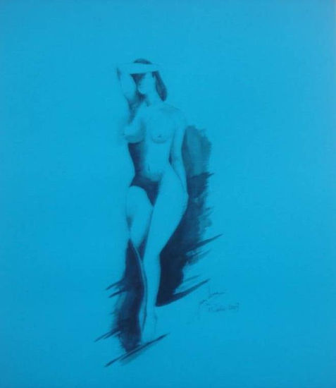 DESNUDO FEMENINO EN AZUL Tinta