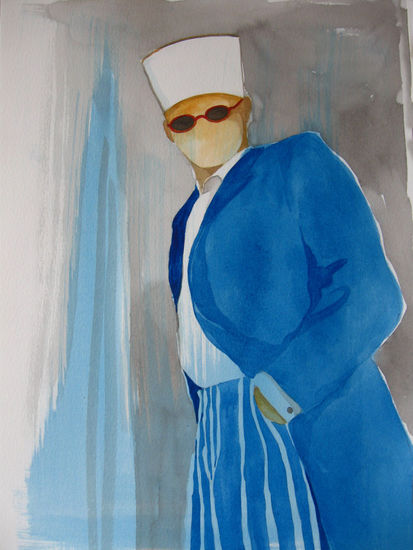 Homem de Azul Watercolour Paper Others