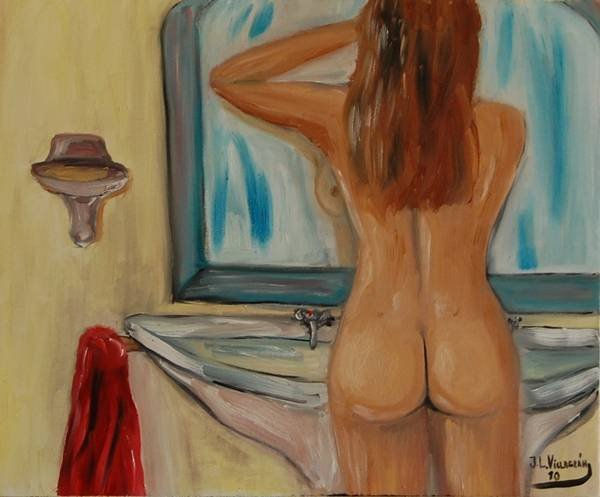 El lavabo de Silvia Óleo Lienzo Desnudos