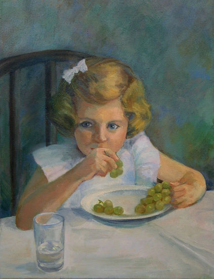 La niña de las uvas Oil Canvas Portrait