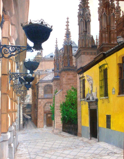 Calle oficios (Granada) Óleo Lienzo Paisaje