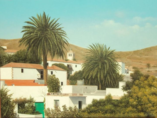 Torre de Betancuria entre palmeras