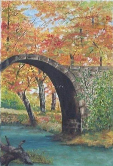 Puente en otoño Oil Canvas Landscaping