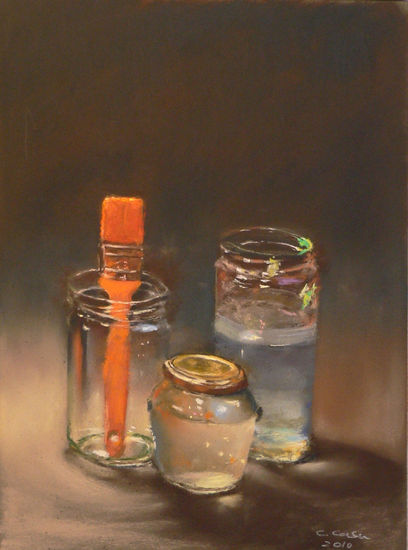 Tarros y paletina Pastel Paper Still Life Paintings