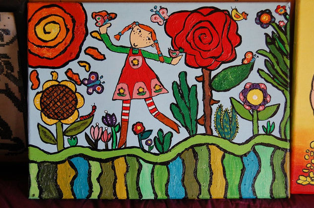 la niña de las flores Acrylic Canvas Landscaping