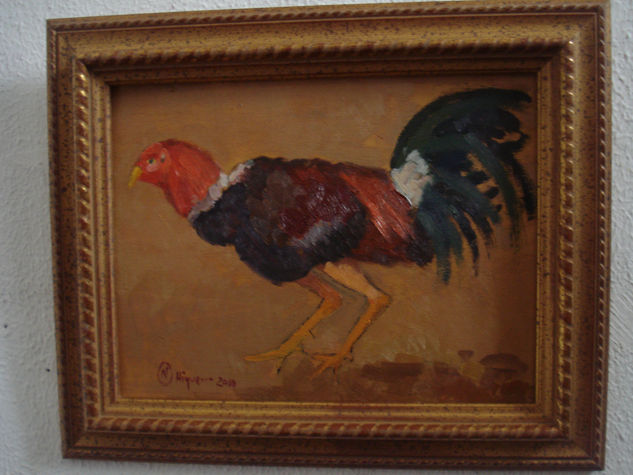 gallo Óleo Tabla Animales