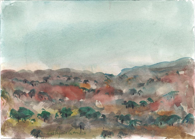 Árboles sobre los montes de Seriana, (Trees on the mountains of Seriana) Watercolour Card Landscaping