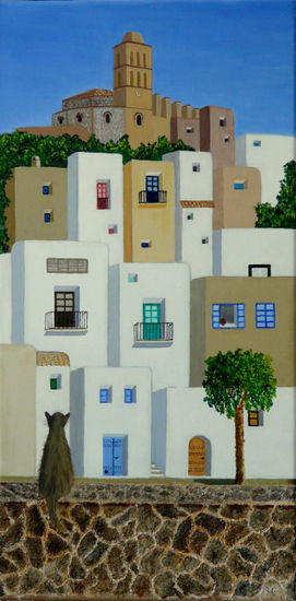 La gata y Dalt Vila Oil Canvas Landscaping