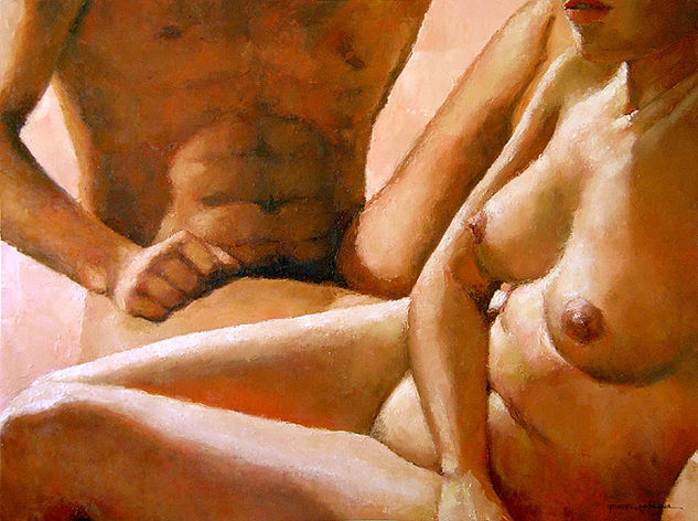 Pareja bajo el sol Óleo Lienzo Desnudos