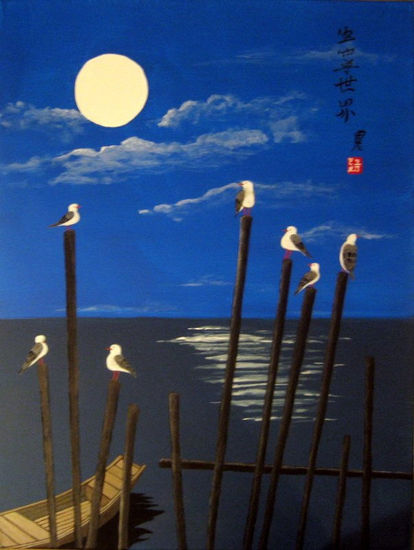 Gaviotas por la noche Acrylic Canvas Landscaping