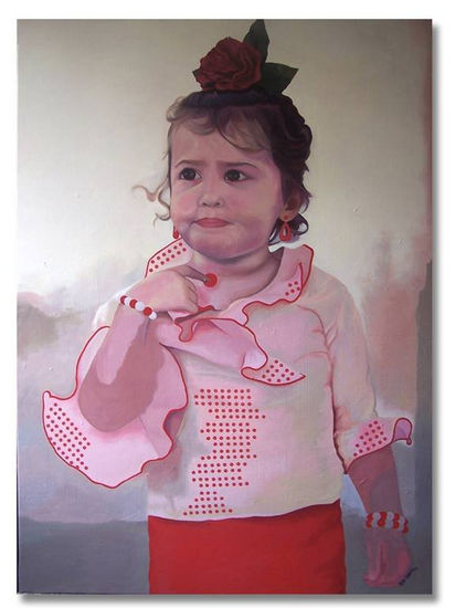 "La niña del lunar rojo" Oil Canvas Portrait