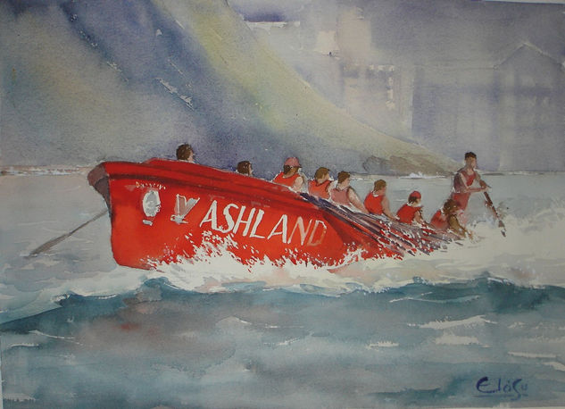 Trainera roja Watercolour Paper Marine Painting