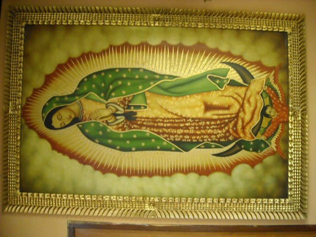 pintura  al oleo  virgen de guadalupe con marco