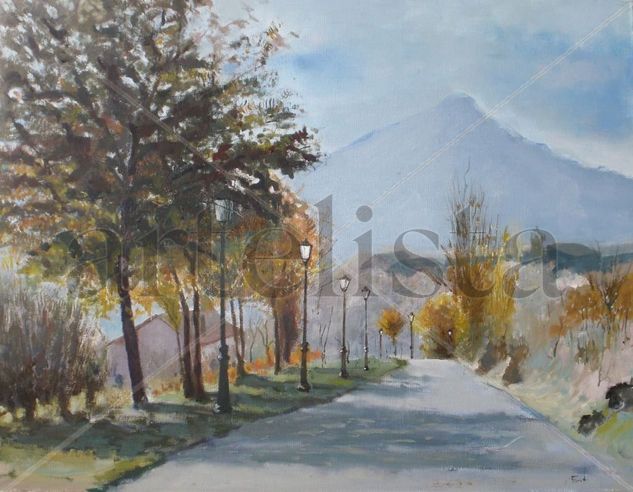 "Paseo con farolas" Óleo Lienzo Paisaje