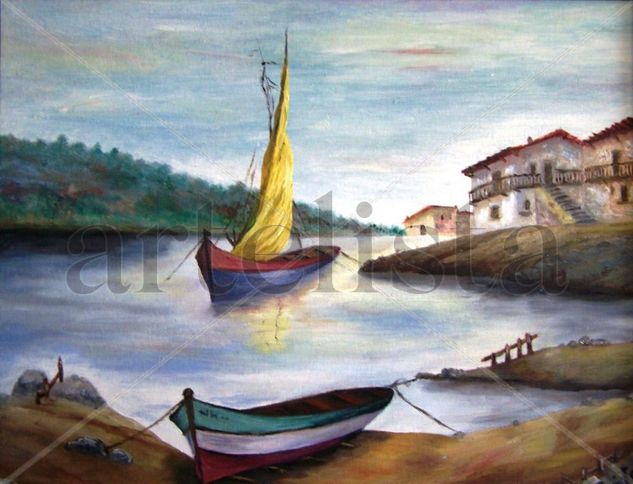 Puerto de pescadores Óleo Lienzo Marina