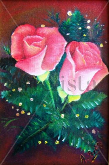 Dos rosas Oil Canvas Floral Painting