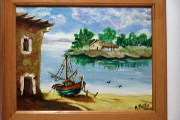 Barcas resguardas en el puerto Oil Canvas Marine Painting