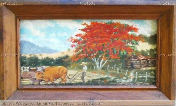 Jibaro surcando en un campo Oil Canvas Landscaping