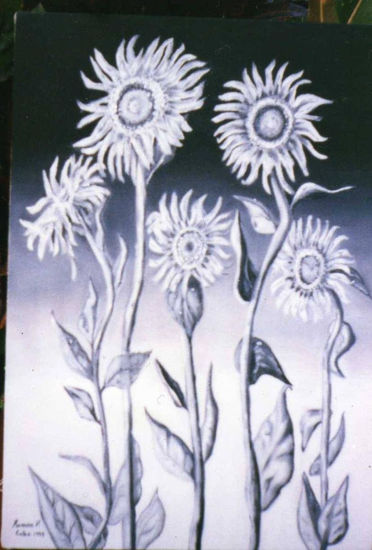 5 girasoles Oil Canvas Floral Painting