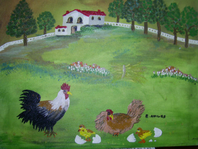 El gallo Óleo Lienzo Paisaje