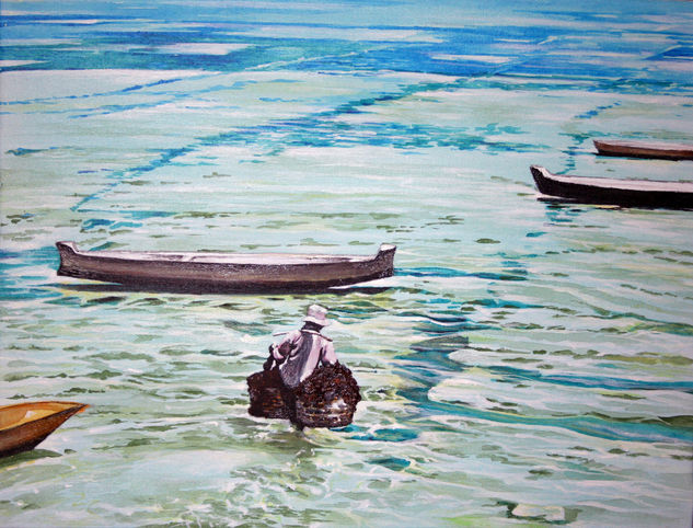 Recolector de algas balinés Acrylic Canvas Marine Painting