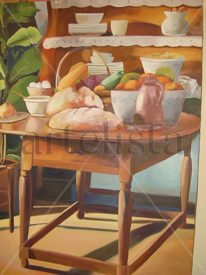 mesa con pan Oil Canvas Still Life Paintings