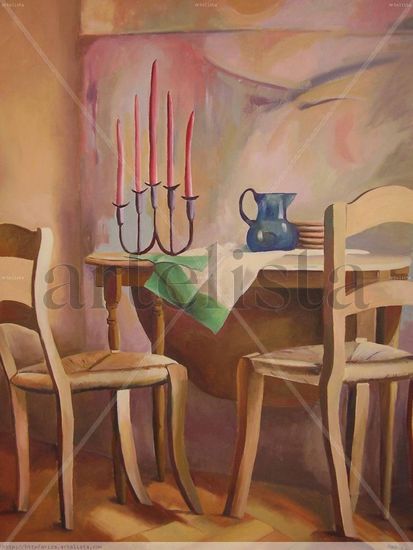 mesa con candelabro Oil Canvas Others